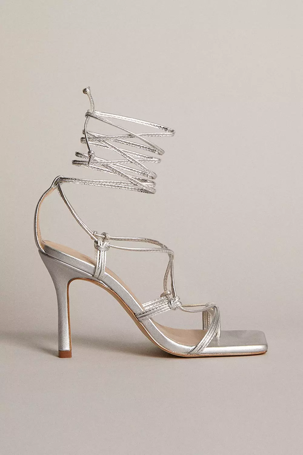 Silver ankle tie heels hot sale